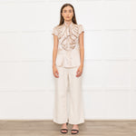 Zac Posen Light Gold Silk Origami Pleated Front Tie Neck Blouse