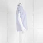 Victoria by Victoria Beckham Cotton Shirt with Blue Micro Stripes and Knot Sleeve Detail