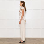 Zac Posen Light Gold Silk Origami Pleated Front Tie Neck Blouse