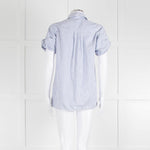 Victoria by Victoria Beckham Cotton Shirt with Blue Micro Stripes and Knot Sleeve Detail