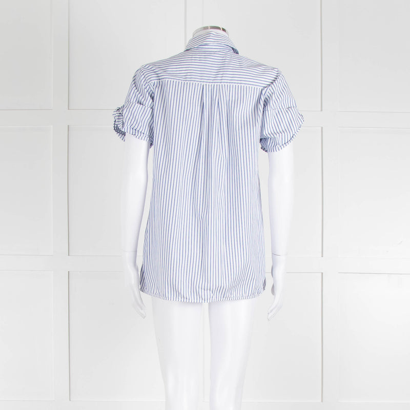 Victoria by Victoria Beckham Cotton Shirt with Blue Micro Stripes and Knot Sleeve Detail