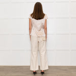 Zac Posen Light Gold Silk Origami Pleated Front Tie Neck Blouse