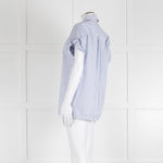 Victoria by Victoria Beckham Cotton Shirt with Blue Micro Stripes and Knot Sleeve Detail