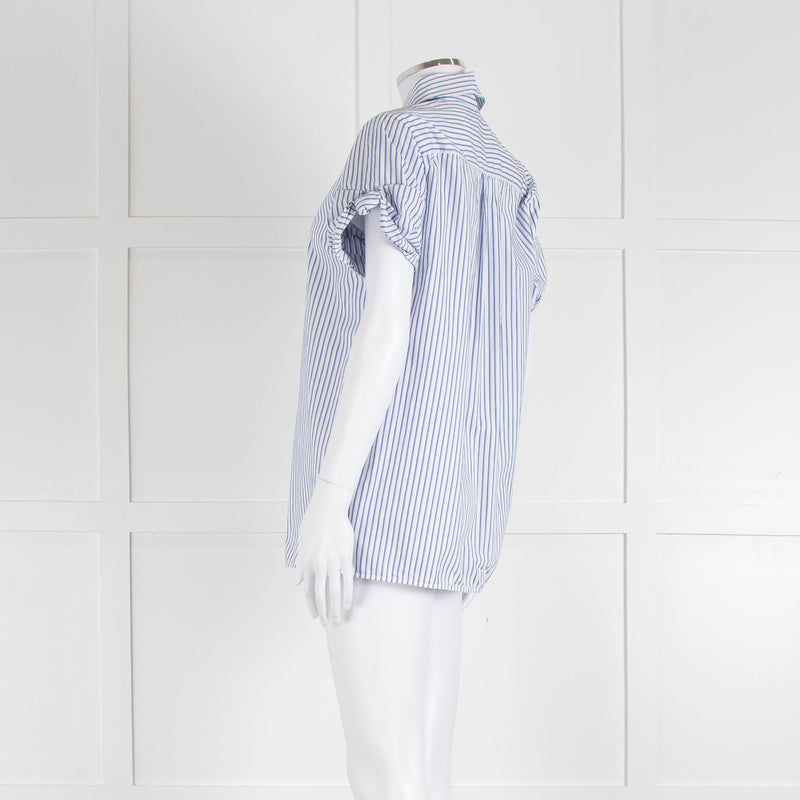 Victoria by Victoria Beckham Cotton Shirt with Blue Micro Stripes and Knot Sleeve Detail