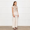 Zac Posen Light Gold Silk Origami Pleated Front Tie Neck Blouse