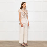 Zac Posen Light Gold Silk Origami Pleated Front Tie Neck Blouse