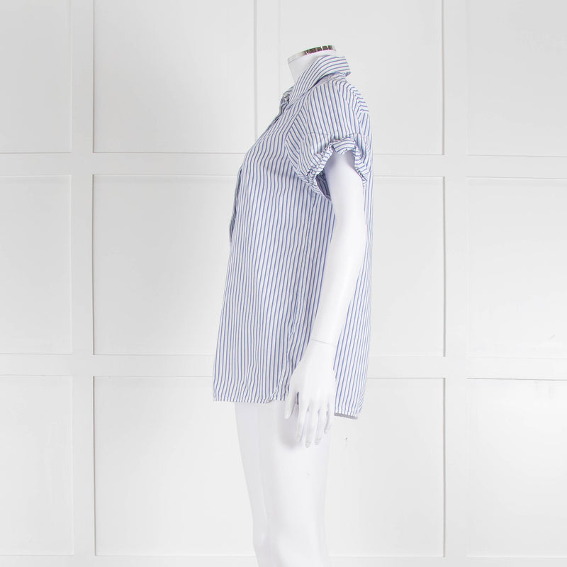 Victoria by Victoria Beckham Cotton Shirt with Blue Micro Stripes and Knot Sleeve Detail