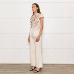Zac Posen Light Gold Silk Origami Pleated Front Tie Neck Blouse