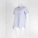 Victoria by Victoria Beckham Cotton Shirt with Blue Micro Stripes and Knot Sleeve Detail
