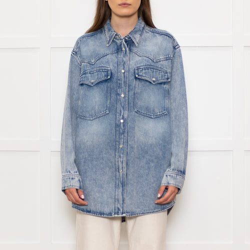 Isabel Marant Etoile Blue Denim Popper Front Oversized Shirt