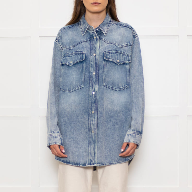 Isabel Marant Etoile Blue Denim Popper Front Oversized Shirt