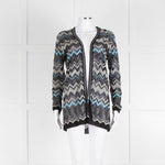 Missoni Black Turquoise Blue And Silver Chevron Open Cardigan
