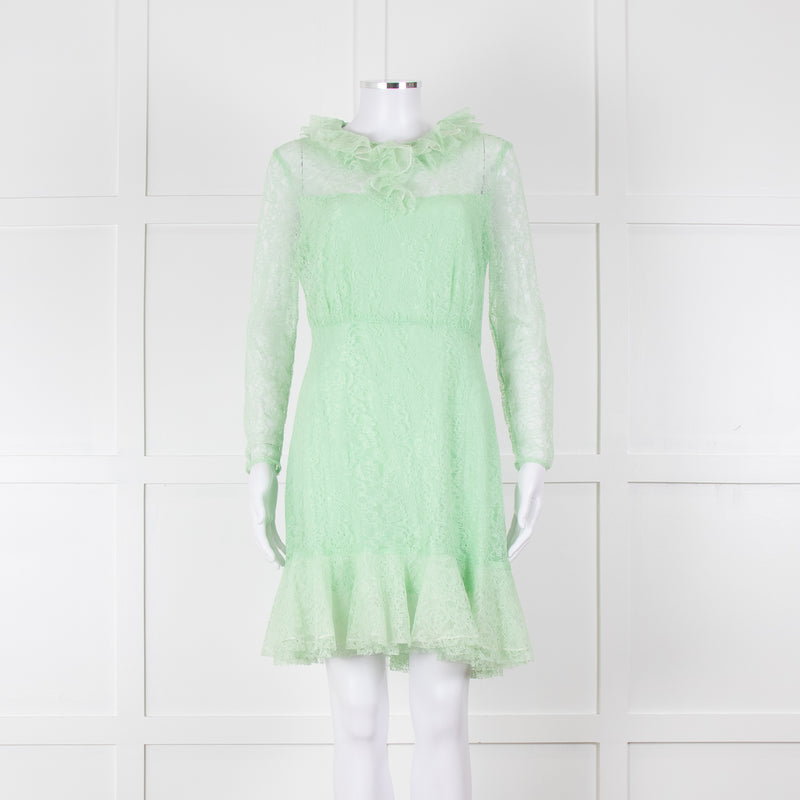 Sandro Pale Green Lace Long Sleeve Short Dress