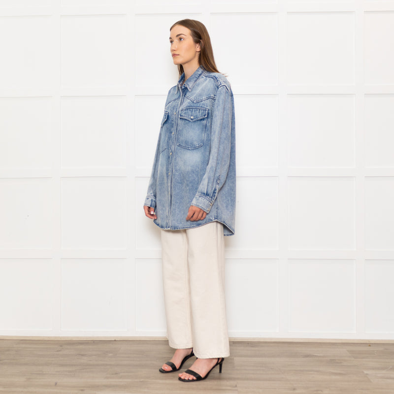 Isabel Marant Etoile Blue Denim Popper Front Oversized Shirt