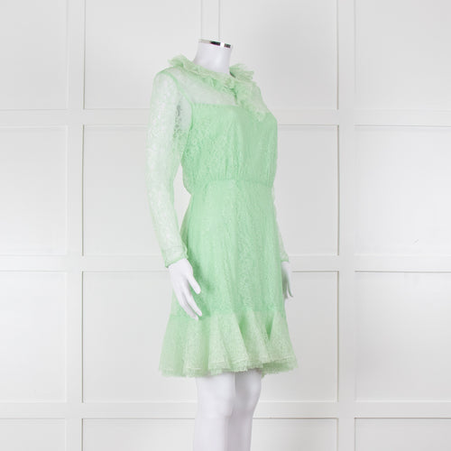 Sandro Pale Green Lace Long Sleeve Short Dress