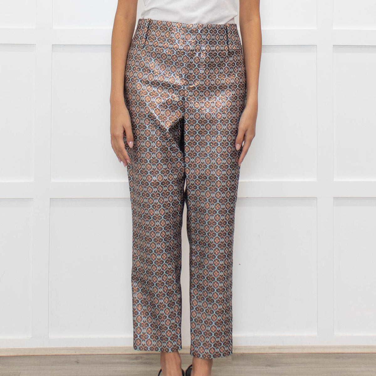 Alice + Olivia Lurex Patterned Ciagrette Trousers