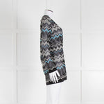 Missoni Black Turquoise Blue And Silver Chevron Open Cardigan