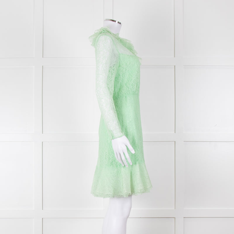 Sandro Pale Green Lace Long Sleeve Short Dress