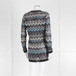 Missoni Black Turquoise Blue And Silver Chevron Open Cardigan