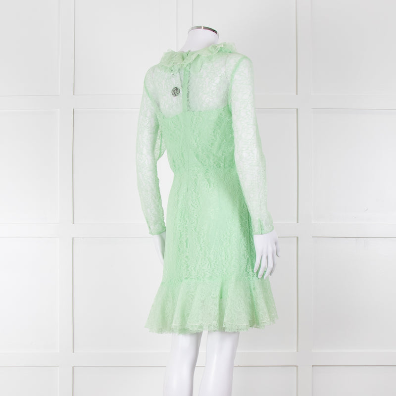 Sandro Pale Green Lace Long Sleeve Short Dress