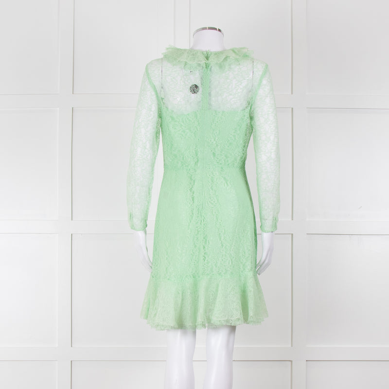 Sandro Pale Green Lace Long Sleeve Short Dress