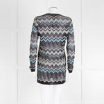 Missoni Black Turquoise Blue And Silver Chevron Open Cardigan