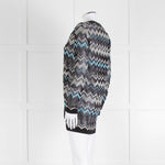 Missoni Black Turquoise Blue And Silver Chevron Open Cardigan