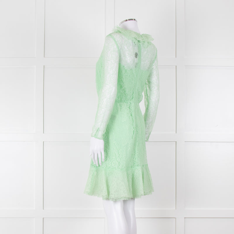 Sandro Pale Green Lace Long Sleeve Short Dress