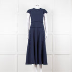 Me + Em Navy Woven Raw Edge Tailored Midi Dress