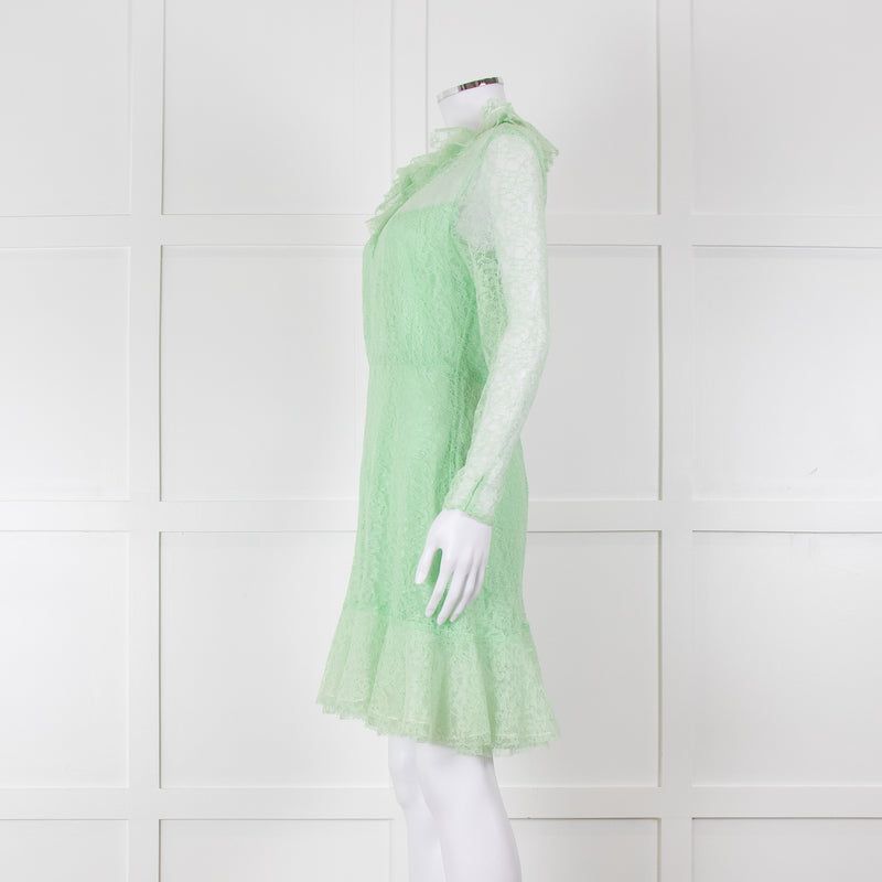 Sandro Pale Green Lace Long Sleeve Short Dress