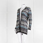 Missoni Black Turquoise Blue And Silver Chevron Open Cardigan