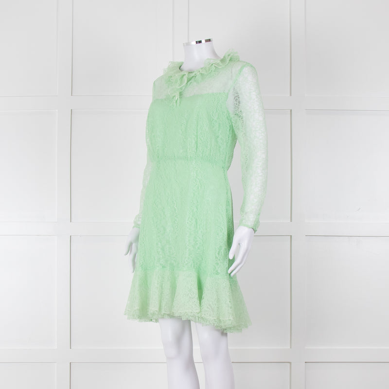 Sandro Pale Green Lace Long Sleeve Short Dress