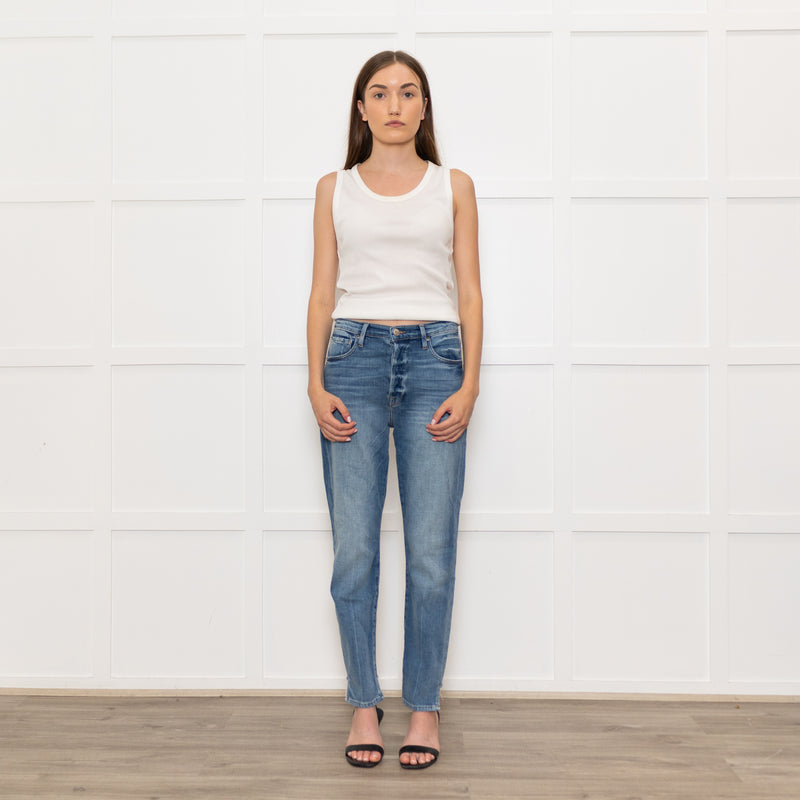 Frame Blue Half Ribbed Hem Denim Trousers