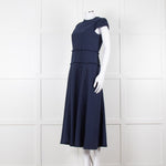 Me + Em Navy Woven Raw Edge Tailored Midi Dress