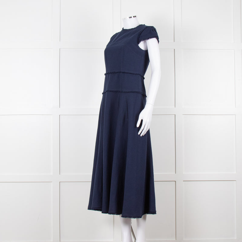Me + Em Navy Woven Raw Edge Tailored Midi Dress