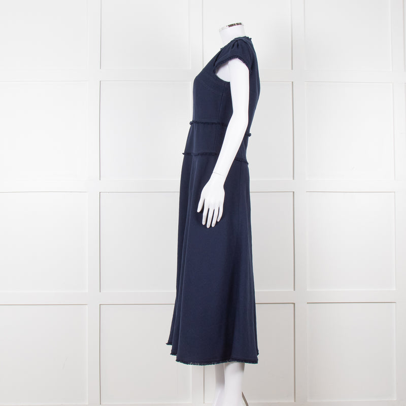Me + Em Navy Woven Raw Edge Tailored Midi Dress