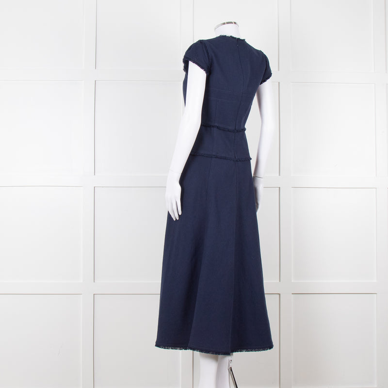 Me + Em Navy Woven Raw Edge Tailored Midi Dress