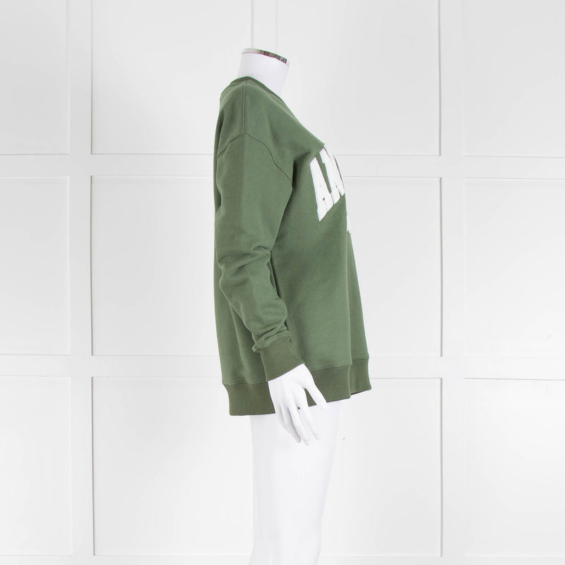 Anine Bing Sage Green Towelling Logo Sweatshirt