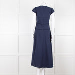 Me + Em Navy Woven Raw Edge Tailored Midi Dress