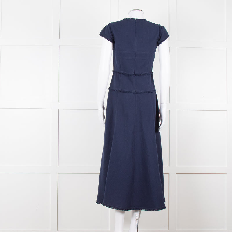 Me + Em Navy Woven Raw Edge Tailored Midi Dress