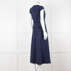 Me + Em Navy Woven Raw Edge Tailored Midi Dress