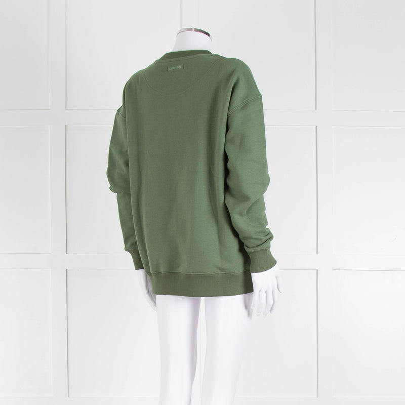 Anine Bing Sage Green Towelling Logo Sweatshirt