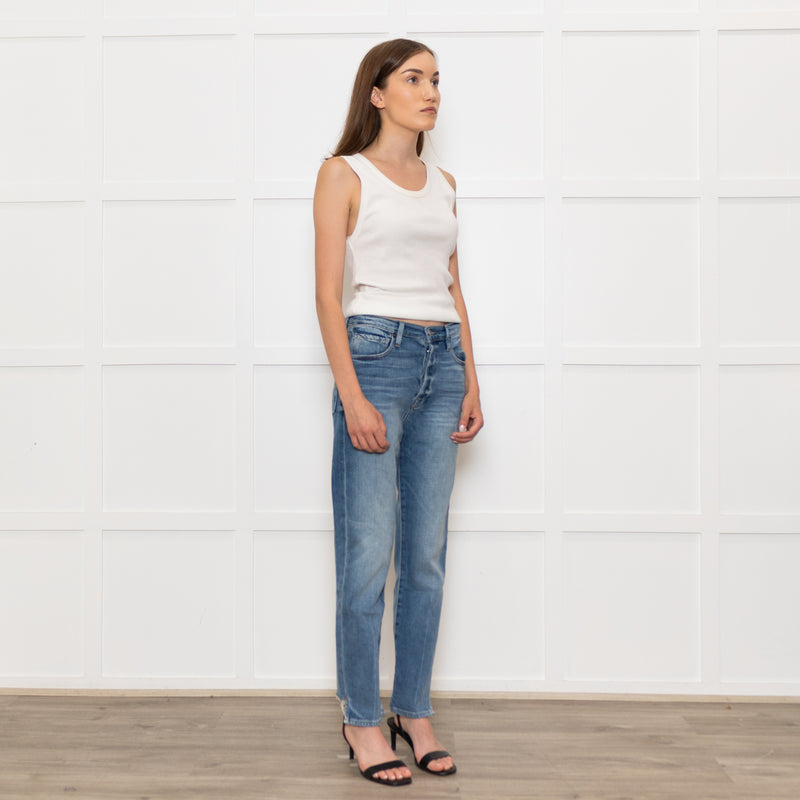 Frame Blue Half Ribbed Hem Denim Trousers