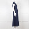 Me + Em Navy Woven Raw Edge Tailored Midi Dress