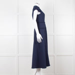Me + Em Navy Woven Raw Edge Tailored Midi Dress
