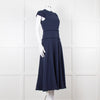 Me + Em Navy Woven Raw Edge Tailored Midi Dress