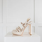 Malone Souliers Cream Satin Platform Heeled Sandals