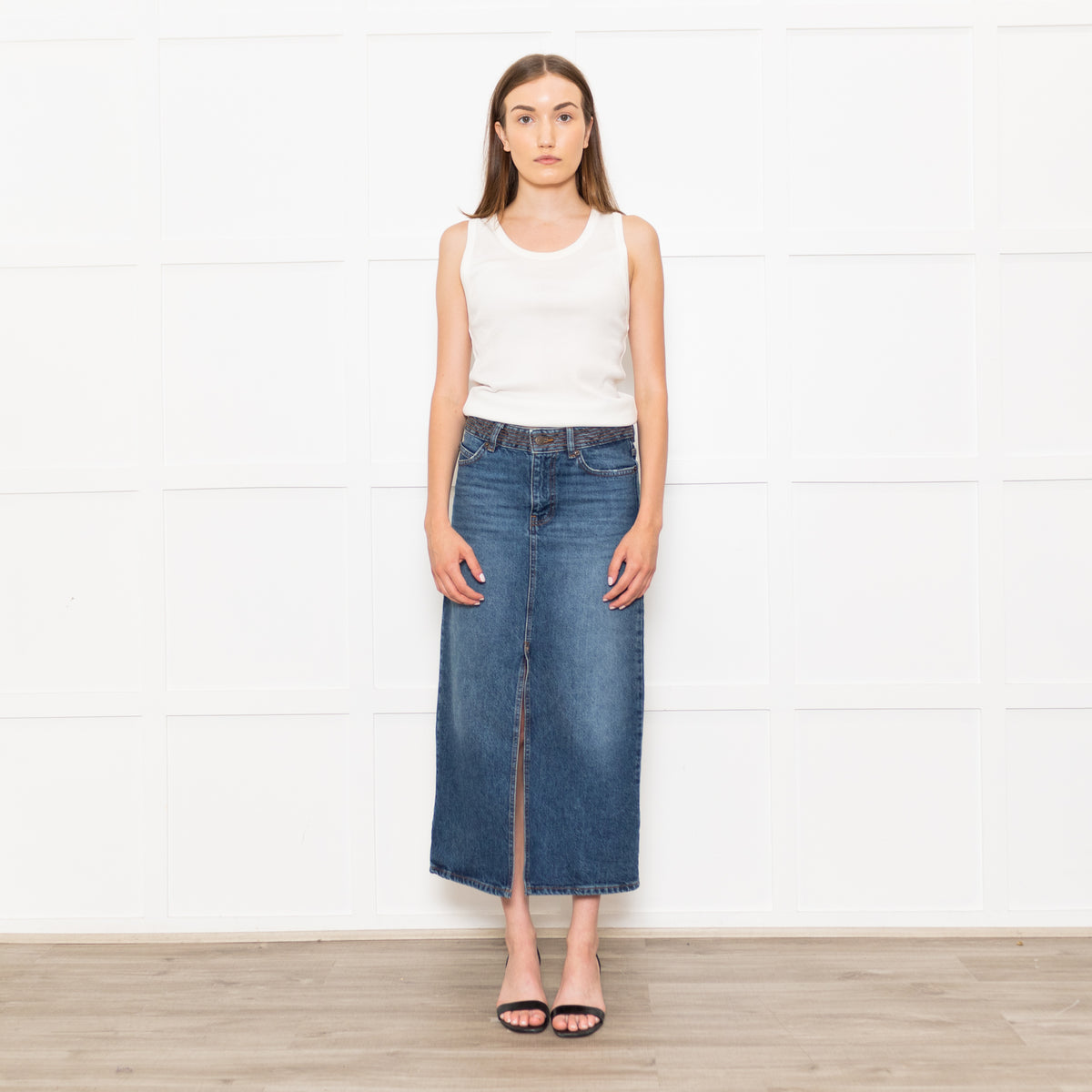 Ba&Sh Blue Denim Pencil Midi Skirt