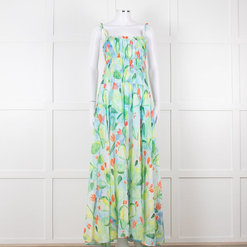 Charo Ruiz Green and Blue Smocked Midi Dress