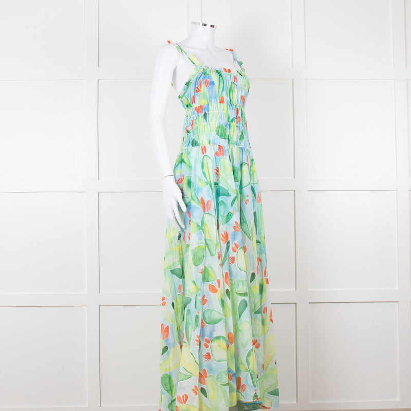 Charo Ruiz Green and Blue Smocked Midi Dress